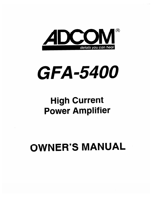 ADCOM GFA-5400 Manual